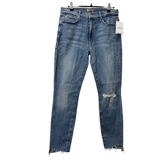 MOTHER Stunner Ankle Step Fray Distressed Skinny Jeans Size 29 Light Wash NWT - Picture 1 of 11
